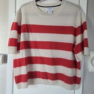 Martha Stewart 100% CASHMERE Red and Cream Striped Sweater